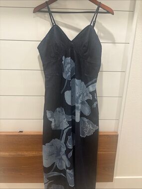 NWT Sundance Denim Maxi Dress with Light Blue Floral Print Pockets Size 14